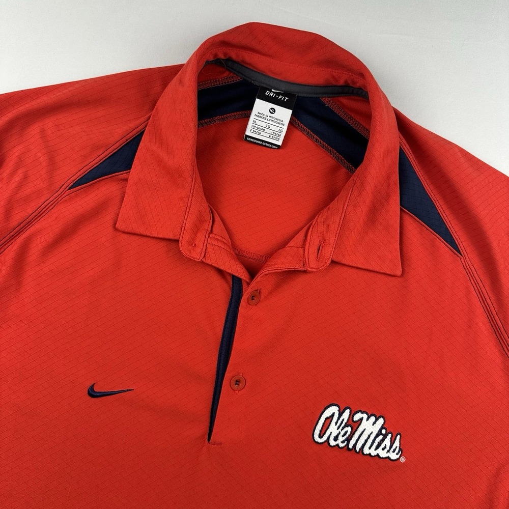 Nike Ole‎ Miss Rebels Polo Shirt Dri-Fit Red Football Short Sleeve Men 2XL XXL